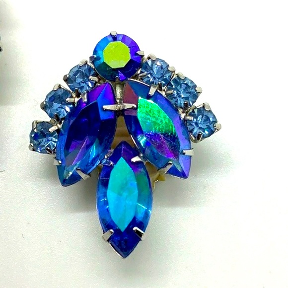 Sarah Coventry Juliana D & E Blue Lagoon Rhinestone Brooch Earrings Demi Parure - Picture 3 of 5